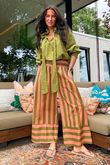 Bloc Stripe Wide Leg Pant Olive & Soft Terracotta